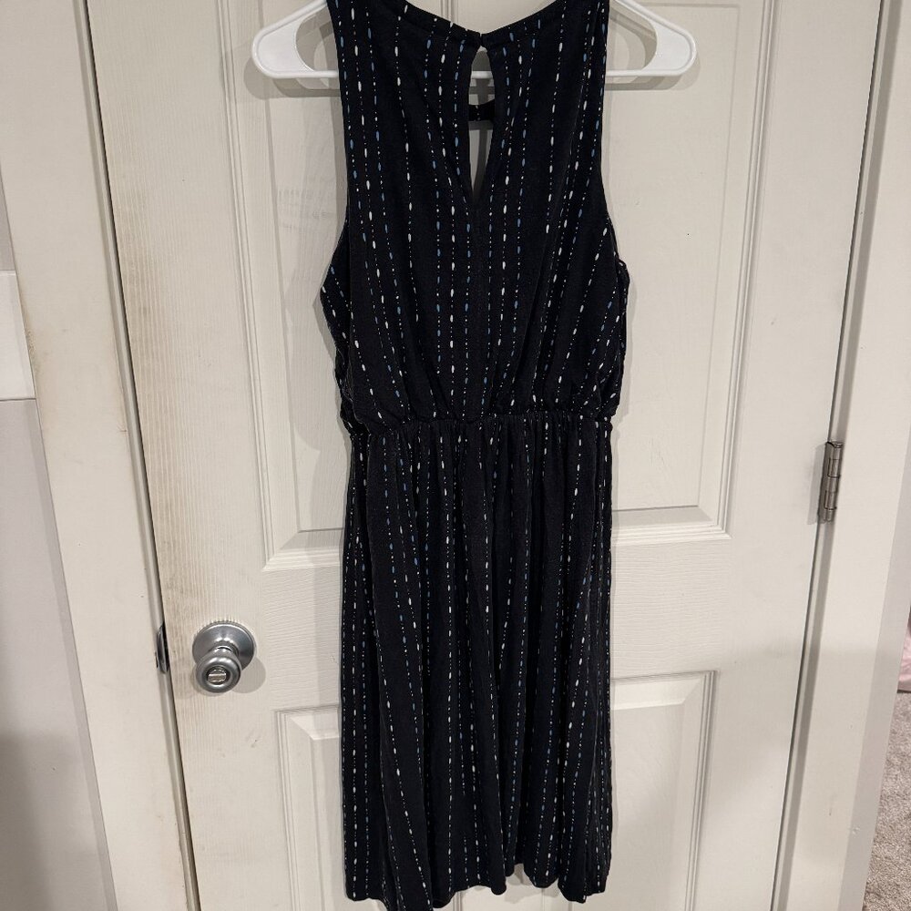 Ann Taylor LOFT Navy Blue Patterned Keyhole Dress